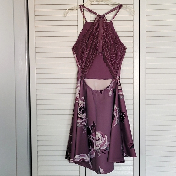 Dry Goods Purple Floral Mini Dress with Lace Back and Open Back - Spring, Summer - Picture 6 of 15